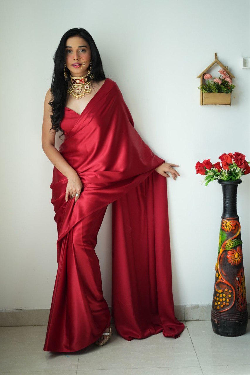 bollywood super hit ready to wear satin soft fabric saree