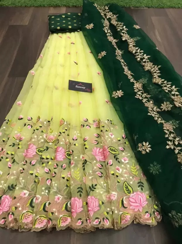 green net semi sititched lehenga choli for wedding
