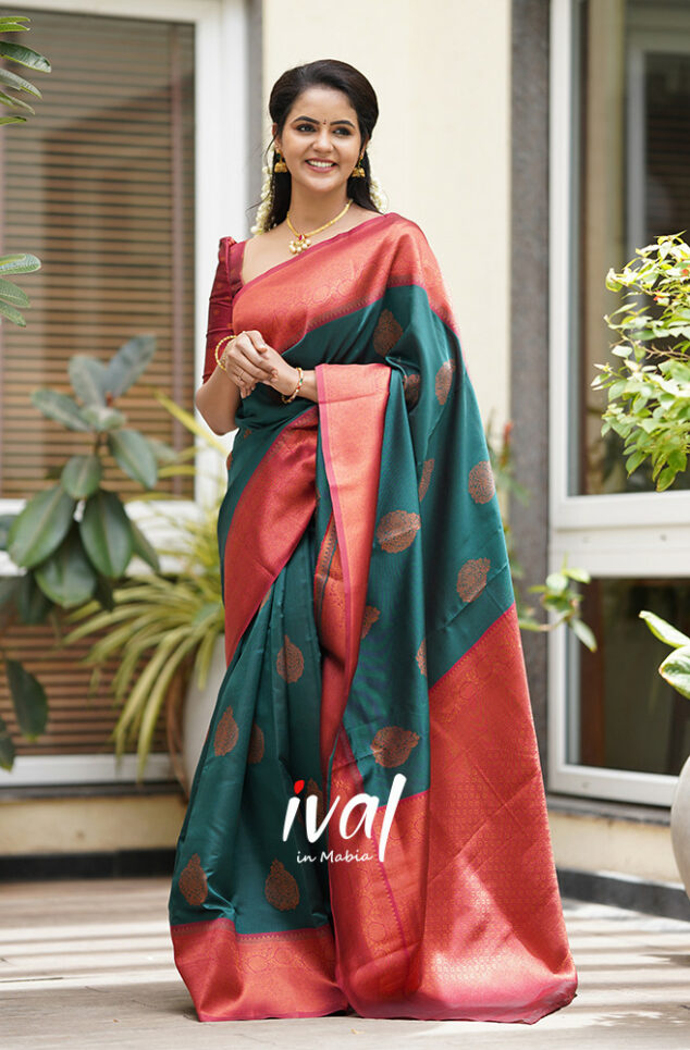 dark green woven kanjivaram pure silk saree