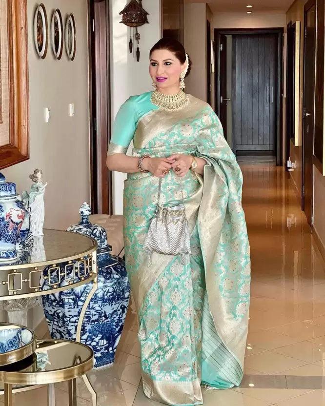 Pastel Blue Soft Silk Saree For Wedding | Kolour