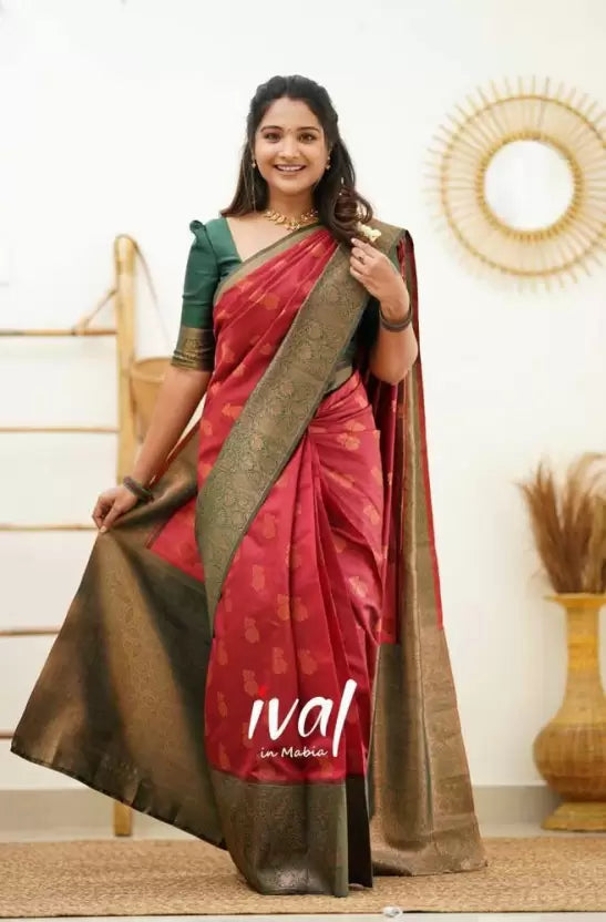Ruby Woven Banarasi Soft Silk Blend Jacquard Saree