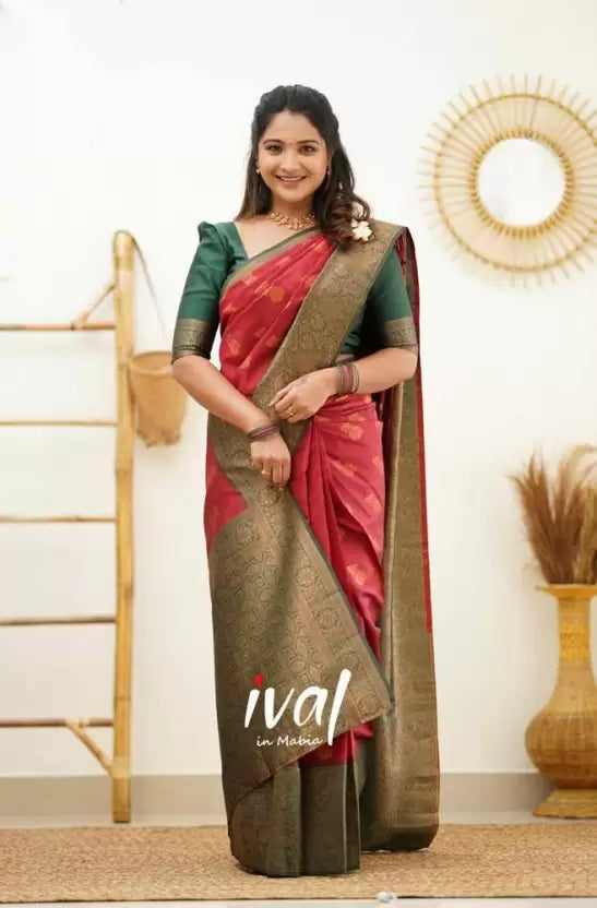 Cherry Red Intricately Woven Banarasi Jacquard Saree