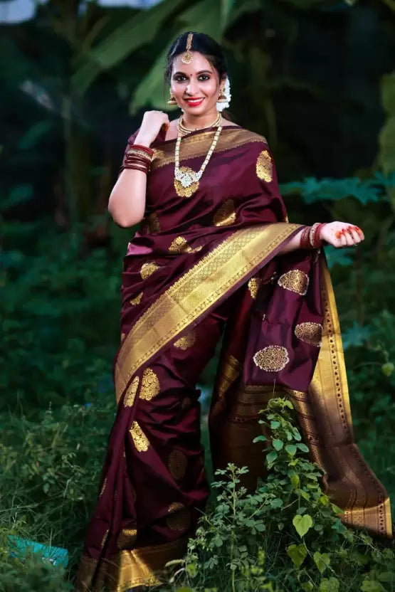 Relaxed Sophistication: Maroon Soft Silk Banarasi Cotton Saree, Blending Comfort with Traditional Charm for Casual Wear