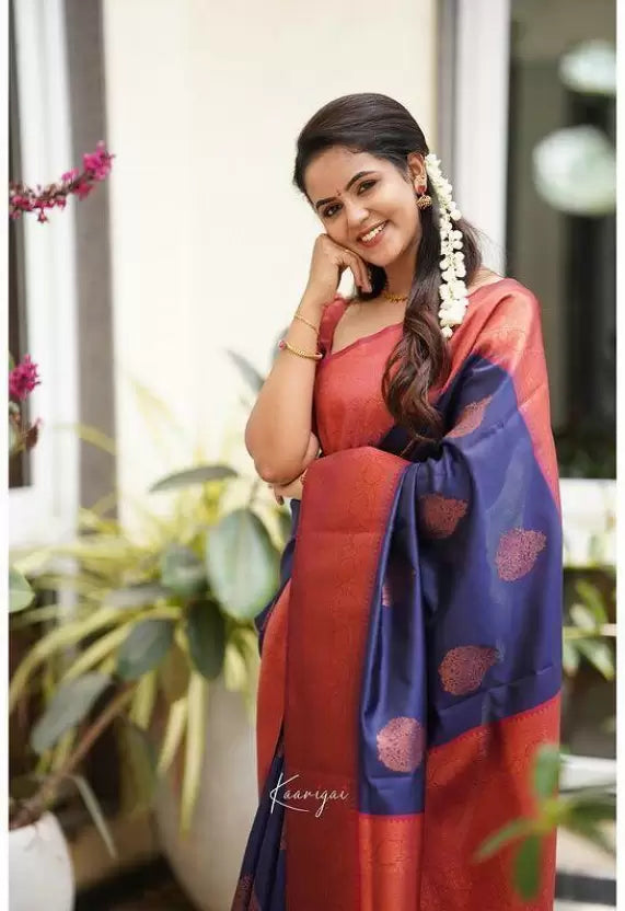 blue jacquard soft silk saree