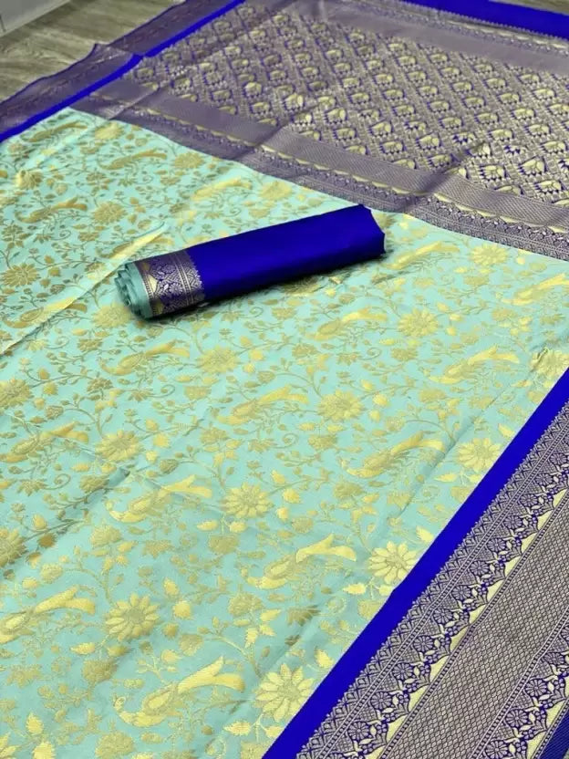 blue jaquared soft silk banarasi saree