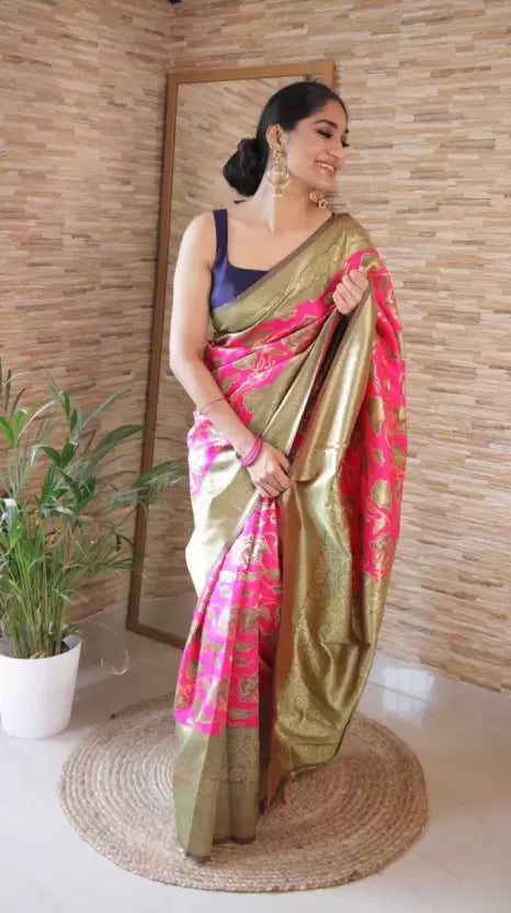 zari weaving floral design kanjivaram soft silk saree