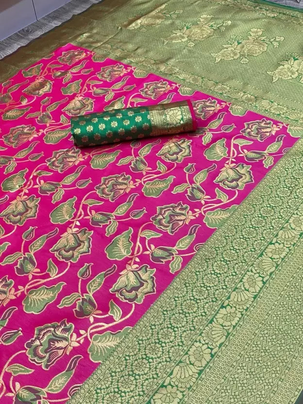 pink flower design kanjivaram silk saree
