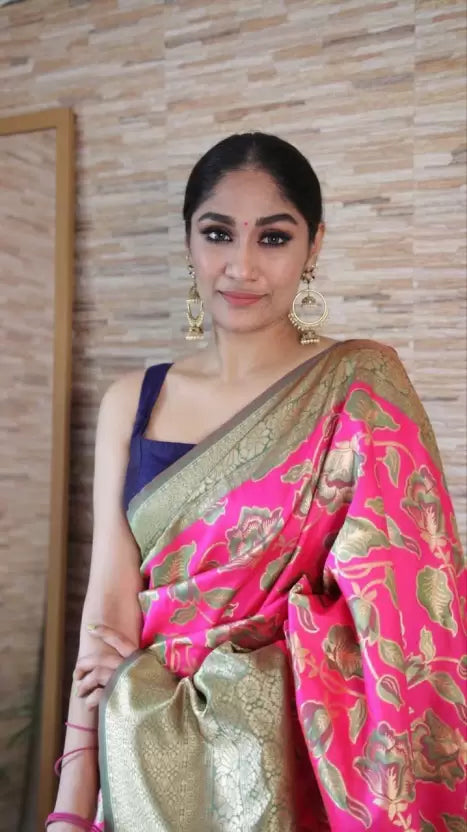 pink kanjivaram soft silk saree