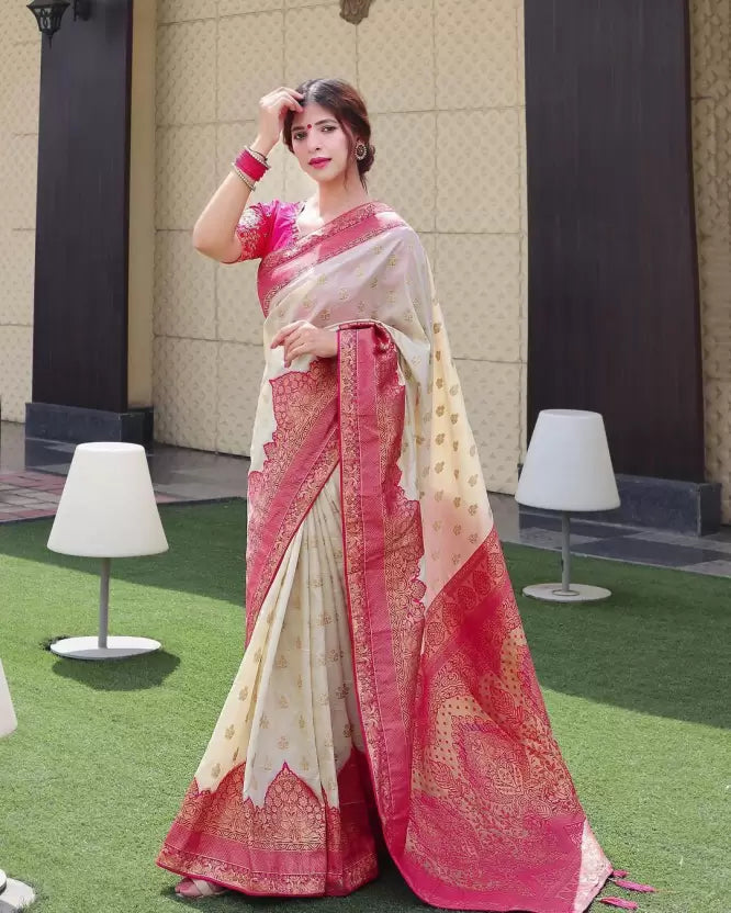 attractive tassels jacquard silk saree