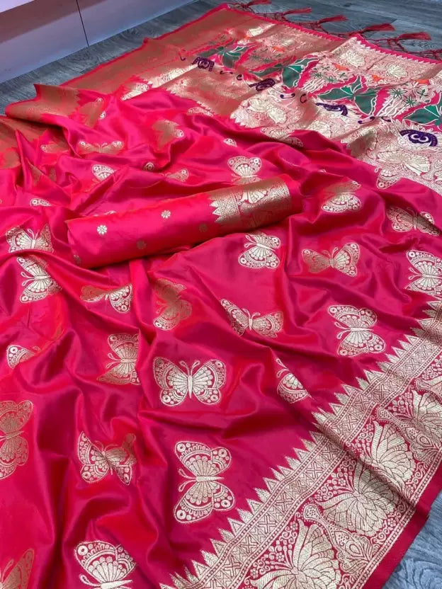 Luxe Appeal: Pink Heavy Zari Weaving Pure Banarasi Silk Saree, An Epitome of Opulence and Sophistication