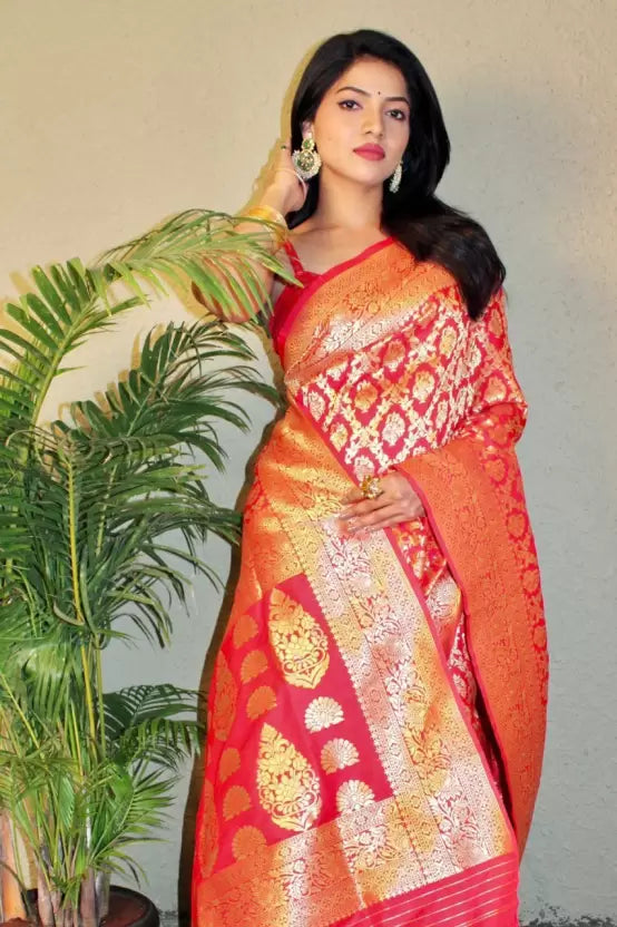Vibrant Banarasi Pure Art Silk Saree adorned with eye-catching tassels