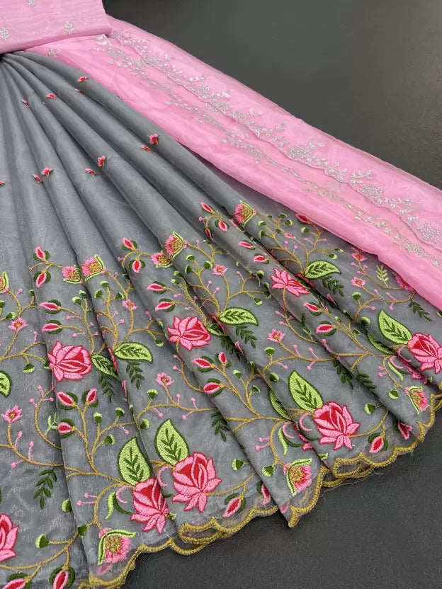 pink and grey heavy lehenga choli for wedding