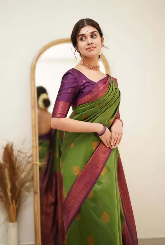 green floral design kanjivaram saree
