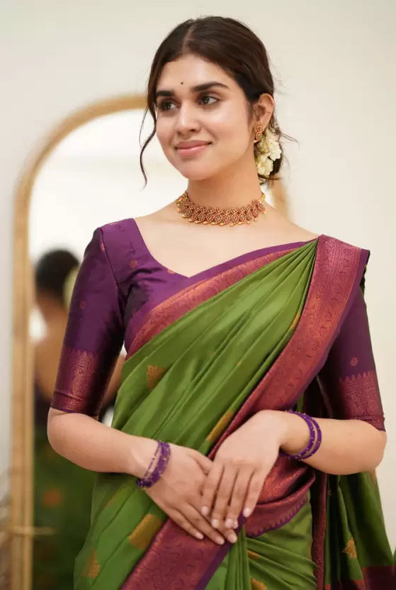 green kanjivaram jacquard saree