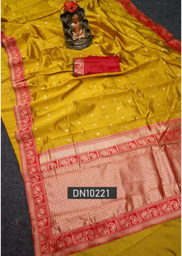 Woven Banarasi Jacquard Saree (Yellow)