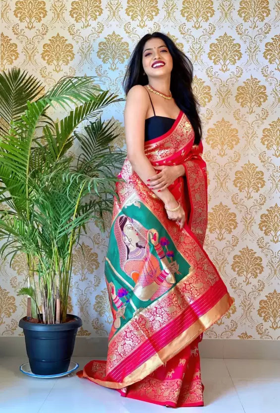 red color bollywood silk saree