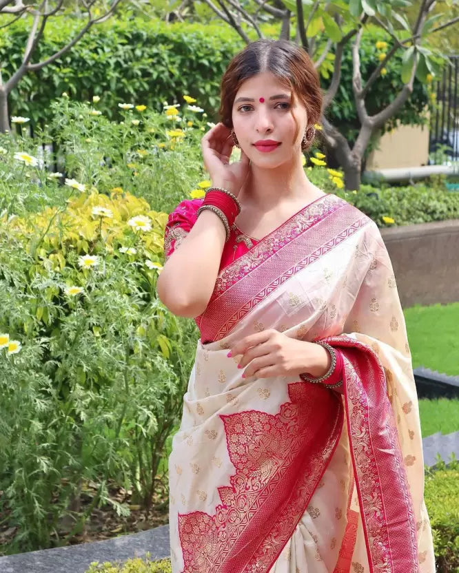 pink jacquard silk saree for women