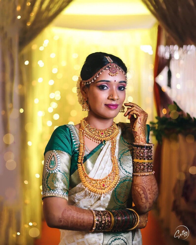 Kanchipuram Saree White And Gold Bridal Saree Half White Bridal