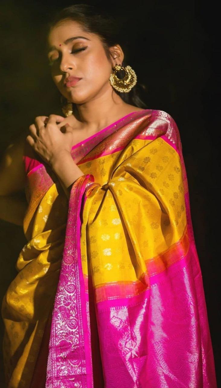 yellow soft silk saree