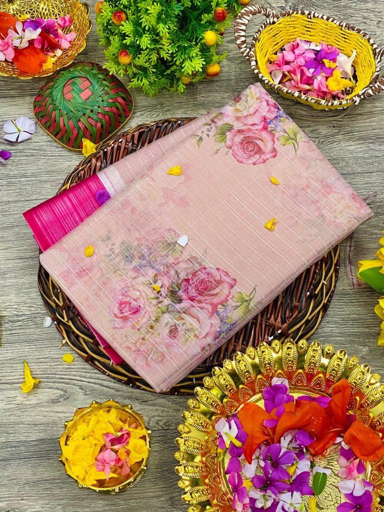 pink color organza saree for women