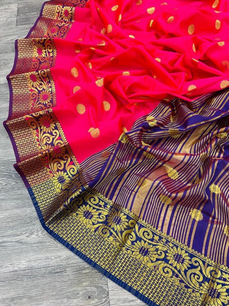 red pure golden zari weaving butta design paithani saree