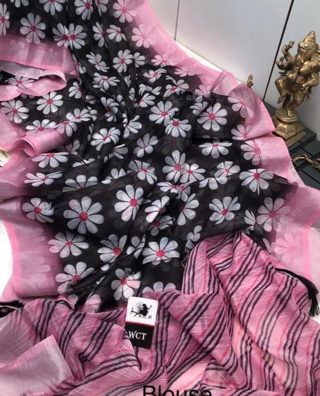 follow printed linen silk saree