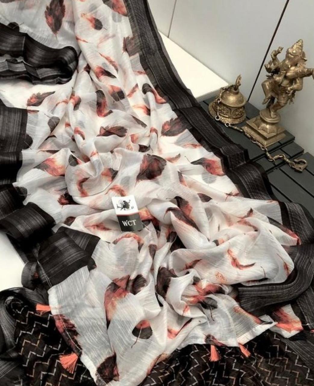 white linen silk saree for women