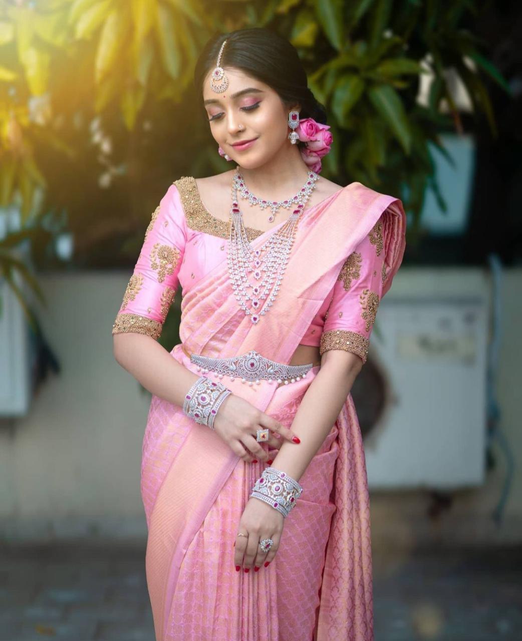 Elegant Pink Soft Silk Banarasi Saree for Wedding Bliss