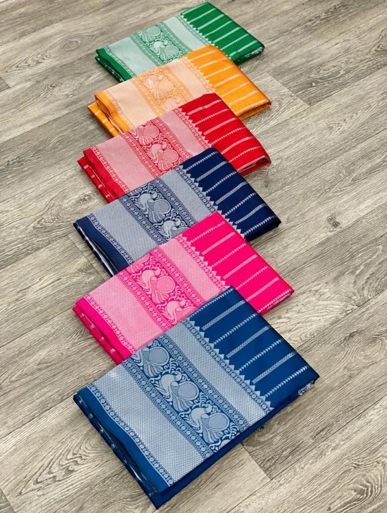 Radiant Silver Zari Weaving Banarasi Jacquard Silk Saree