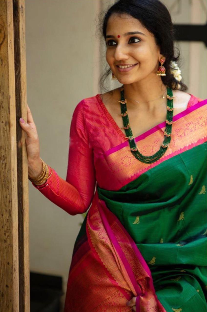 dark green pure art silk saree