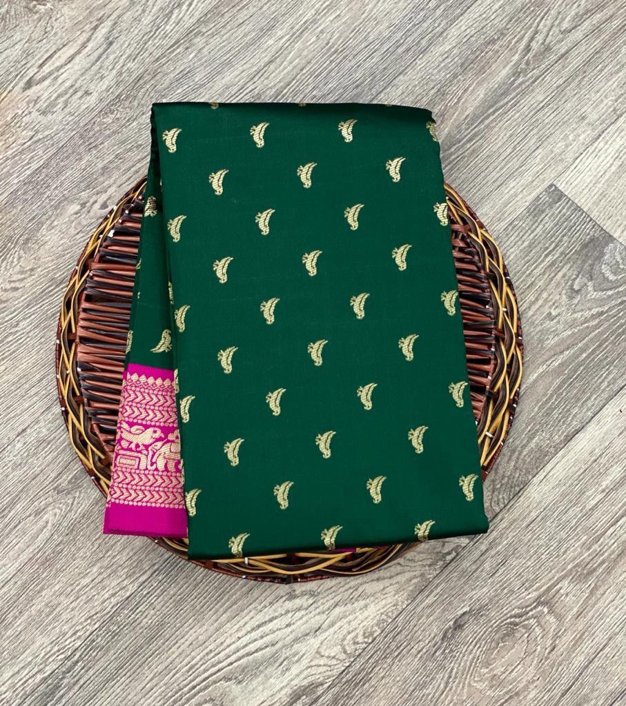 dark green kanjivaram pure silk saree