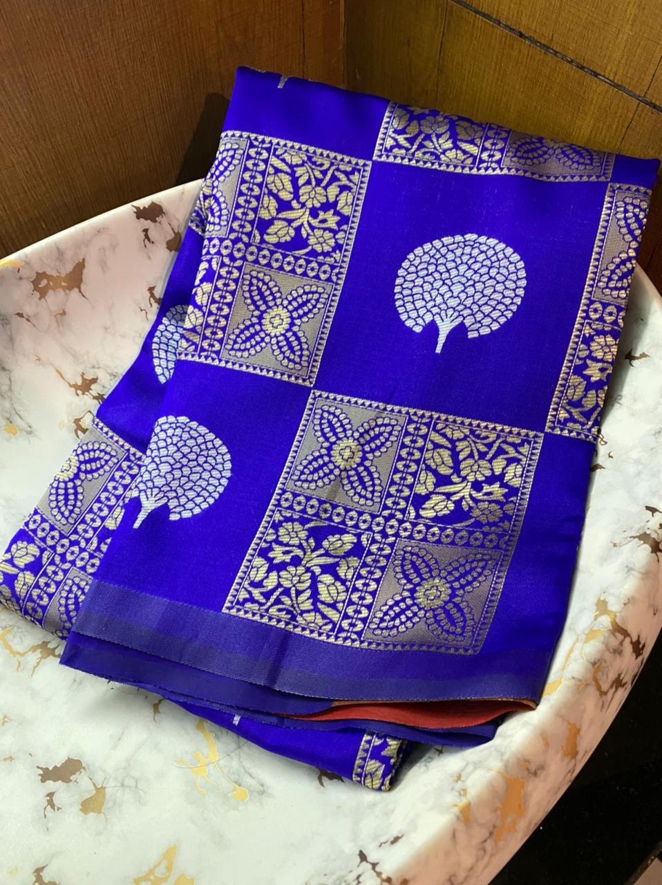 Stylish Blue Banarasi Saree with Elegant Woven Design