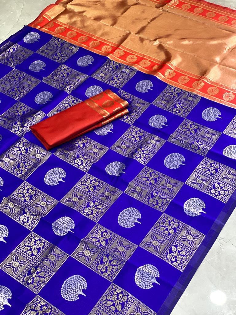 Luxurious Jacquard Saree in Blue, Perfect for Formal Occasions