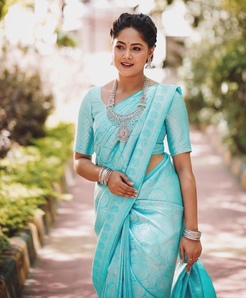 light blue soft silk saree
