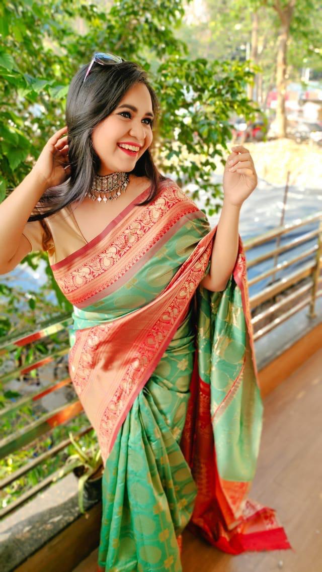 green soft jacquard saree