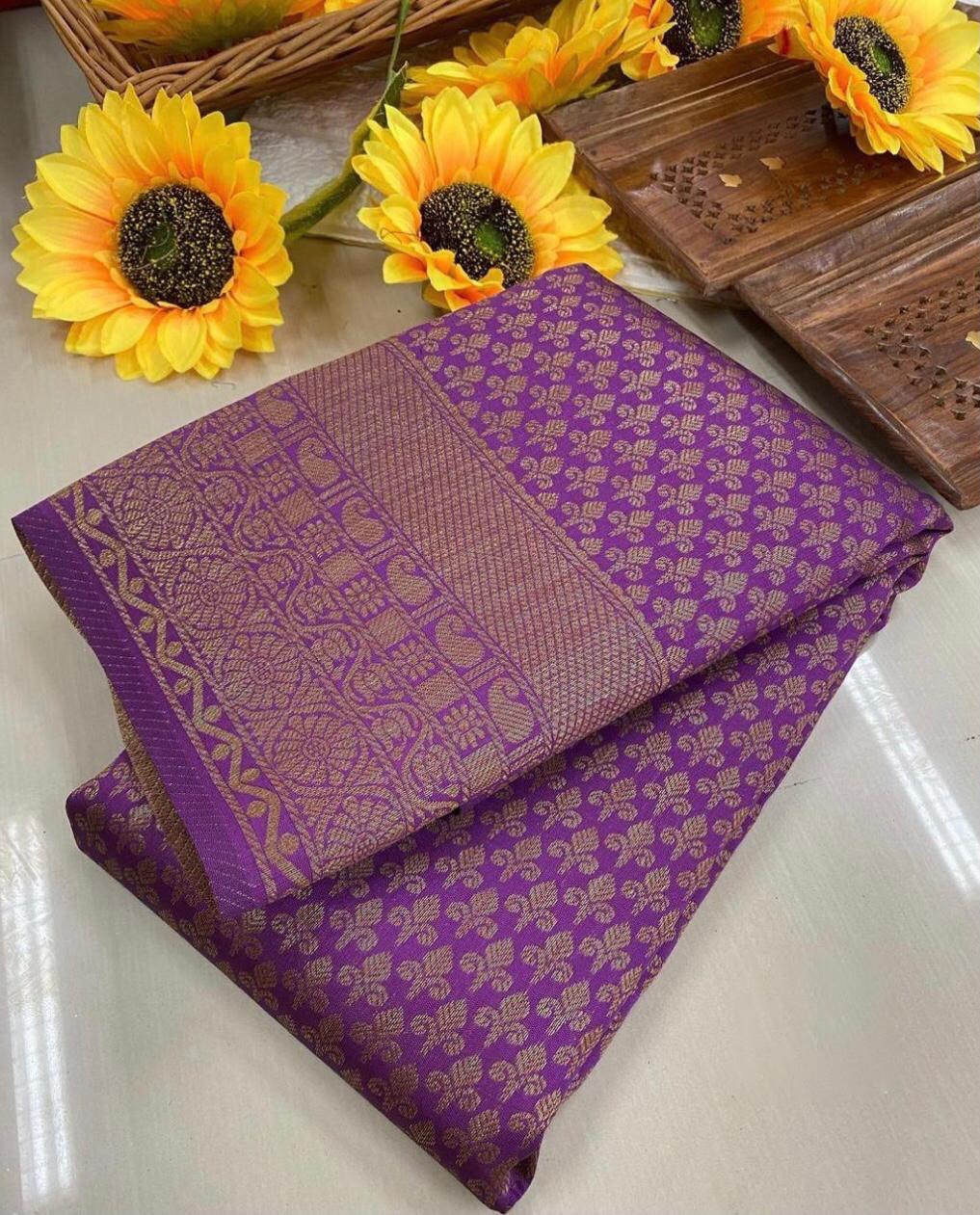 purple kanchipuram silk saree for women