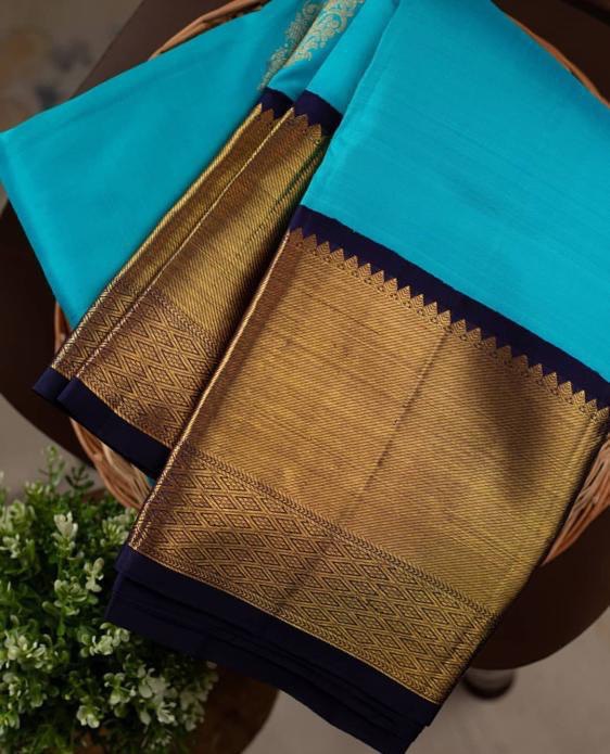 sky blue kanjivaram silk saree for wedding