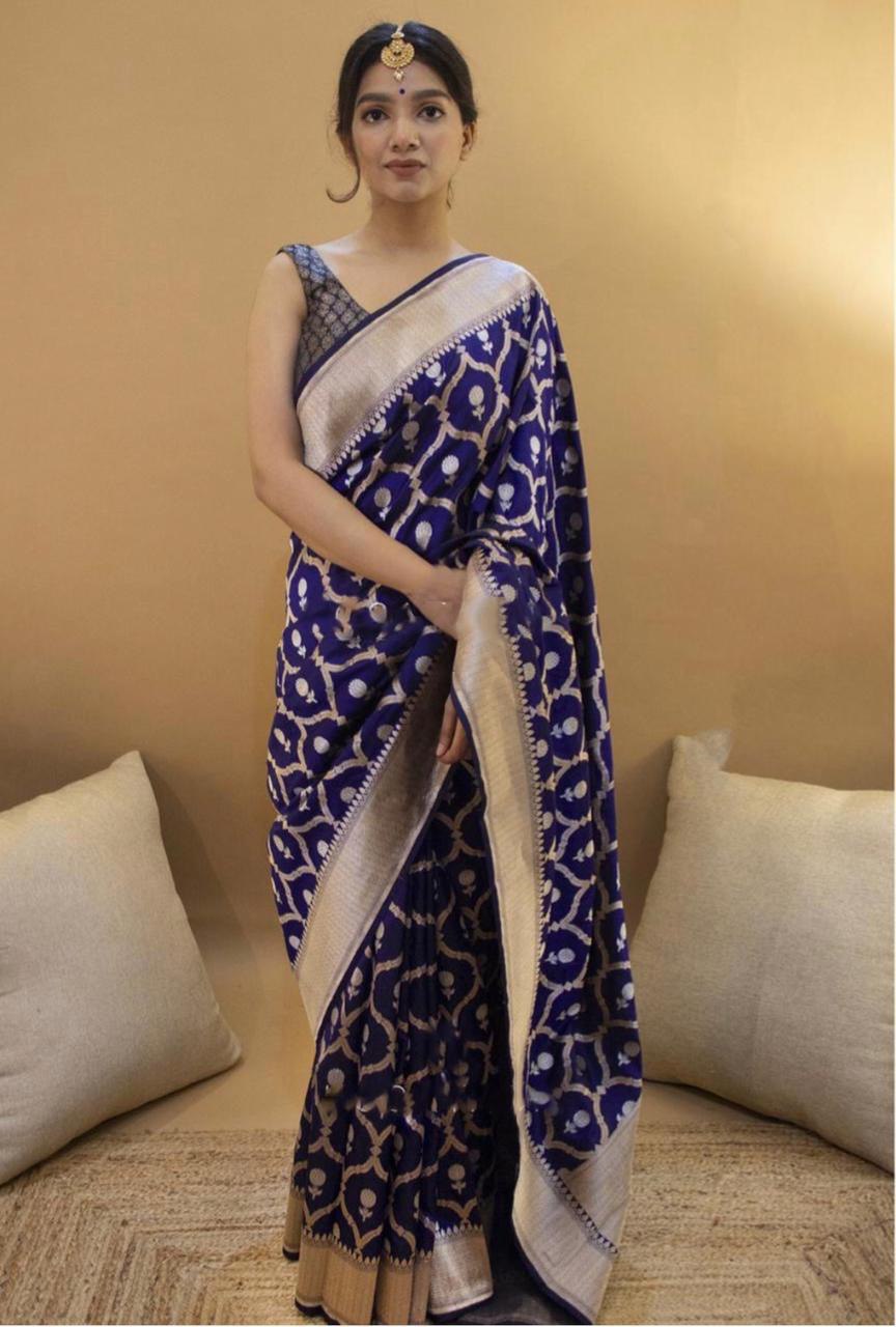 dark blue soft silk saree for women