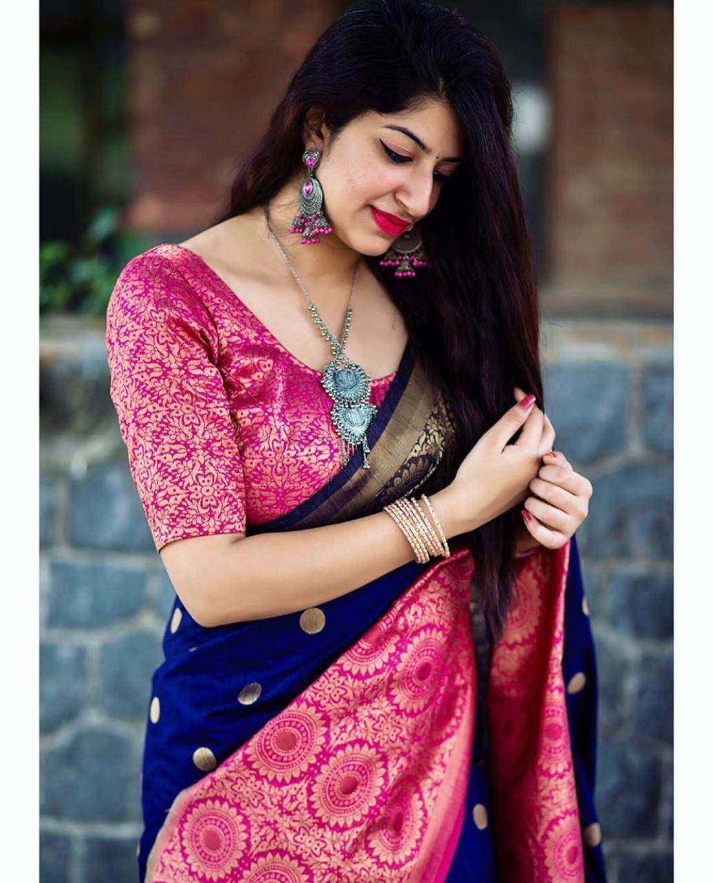 Organic Zari Woven Banarasi Soft Silk Saree with Jacquard Border