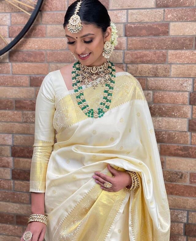 cream cotton silk saree for wedding