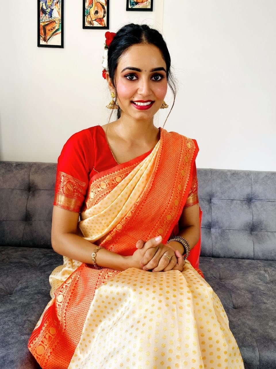 red traditional soft silk saree