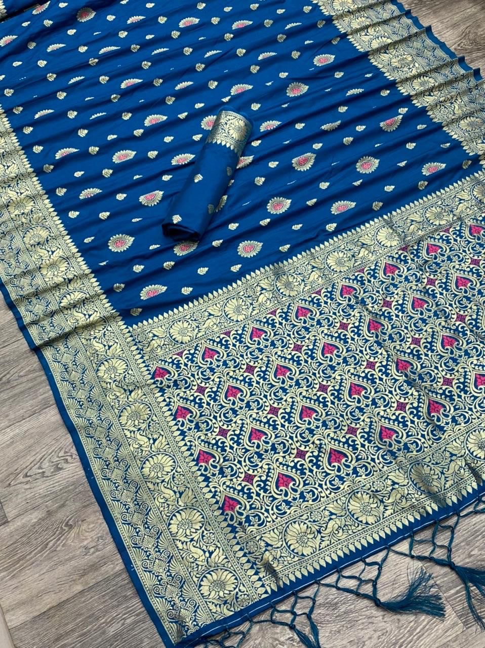 blue silk jacquard saree