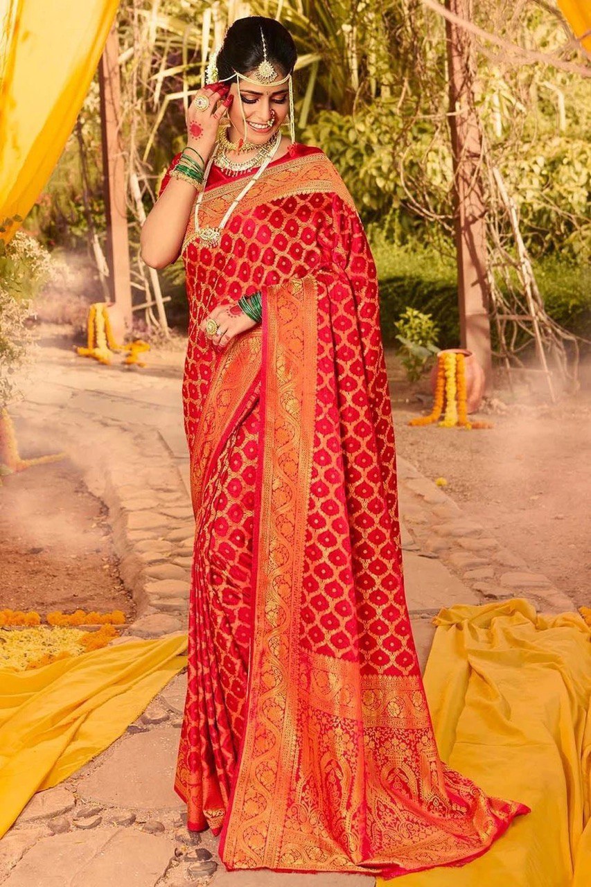Rich Red Zari Woven Banarasi Cotton Silk Saree