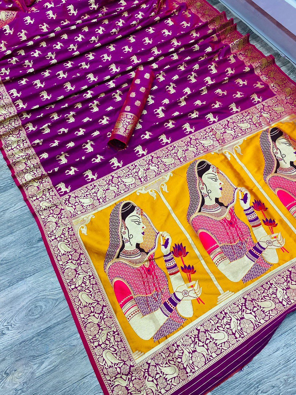 Playful Elegance: Pink Animal Printed Banarasi Art Silk Saree, Infusing Fun and Flair into Your Attire