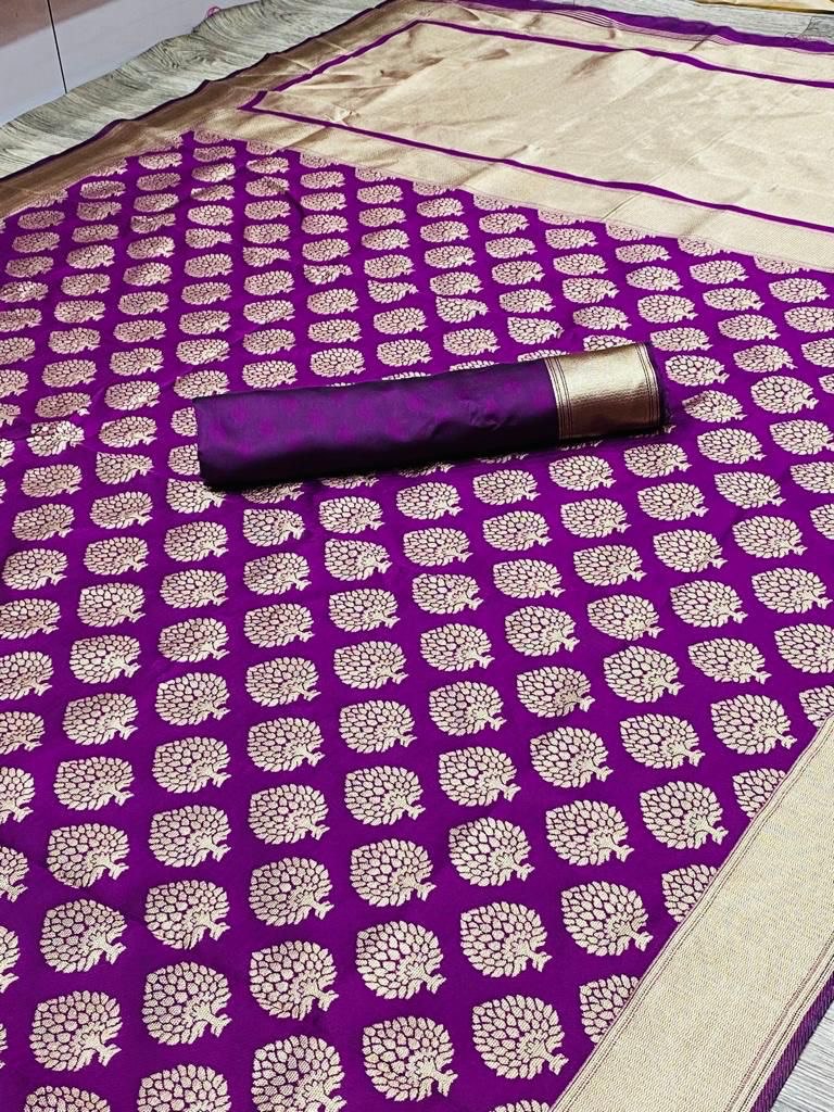 purple jacquard soft silk saree for wedding