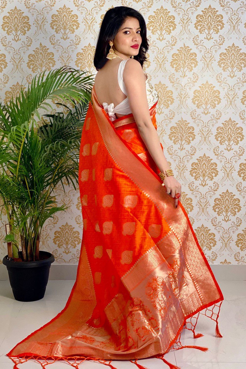 orange pure silk saree