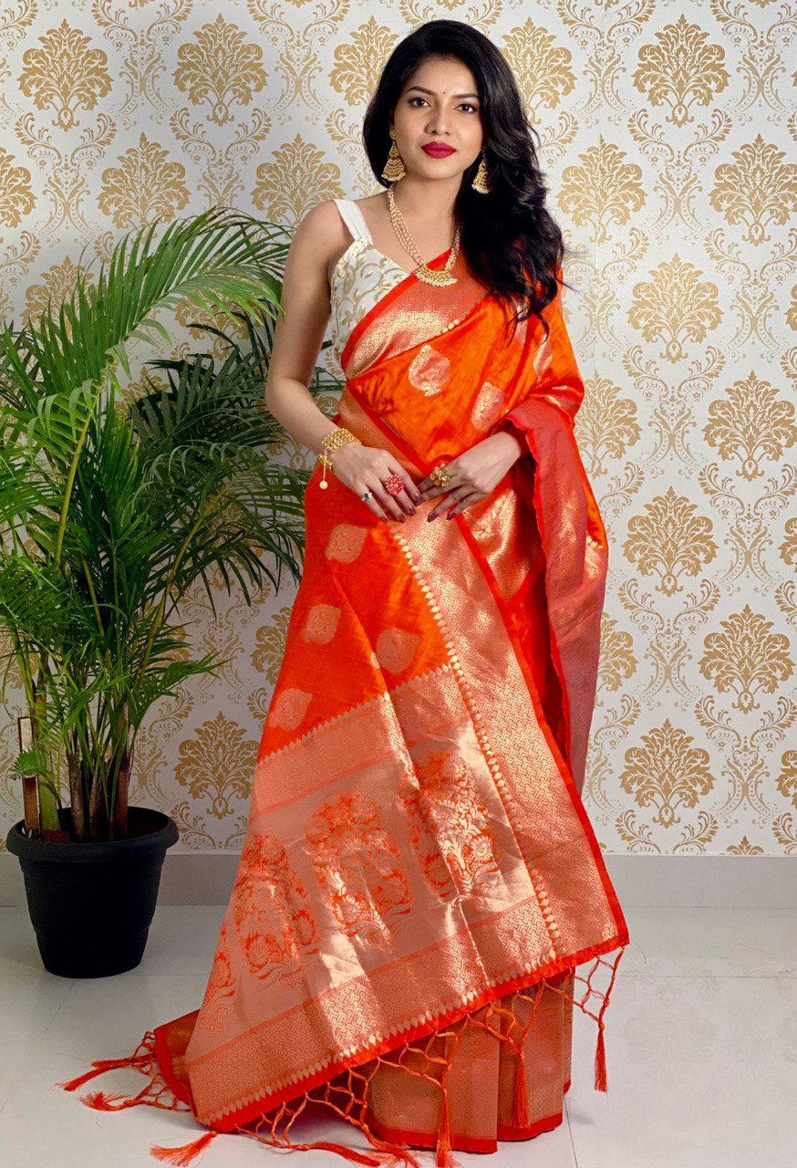 orange silk saree for women