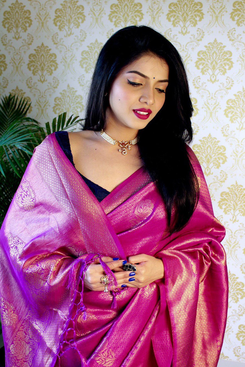 Radiant Purple Banarasi Soft Silk Saree for Special Occasions