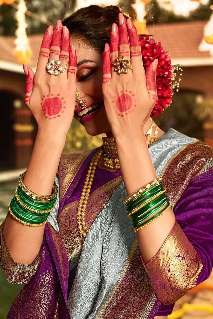 purple banarasi soft silk saree