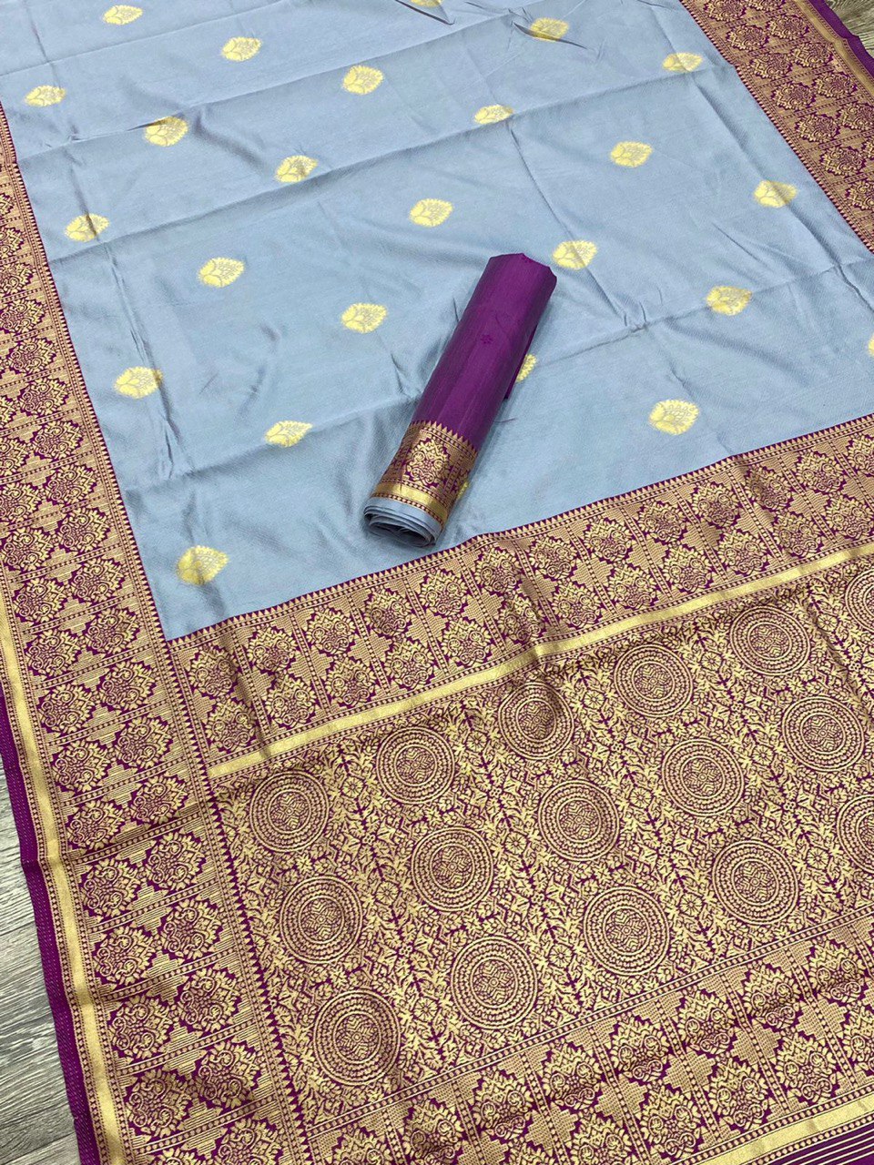grey zari woven banarasi soft silk saree with jacquard work